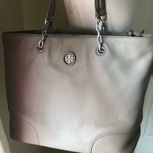 Tory Burch Britten Triple Compartment Tote in French Gray